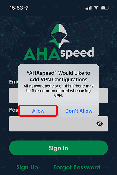 AHAspeed ios install custom enterprise app, step 5 - allow add VPN Configurations
